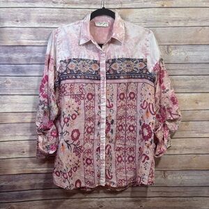 VINTAGE GOA Pink Cotton Floral Blouse Size Large